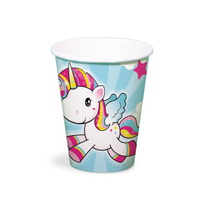 8 X CARTOON UNICORN PARTY CUPS - 250ML