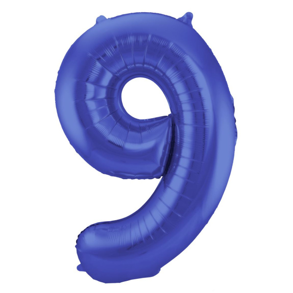 NUMBER 9 BLUE MATT METALLIC FOIL BALLOON - 86CM