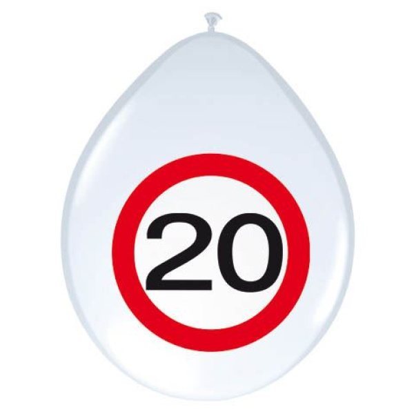 8 X 20TH BIRTHDAY TRAFFIC SIGN BALLOONS - 30CM