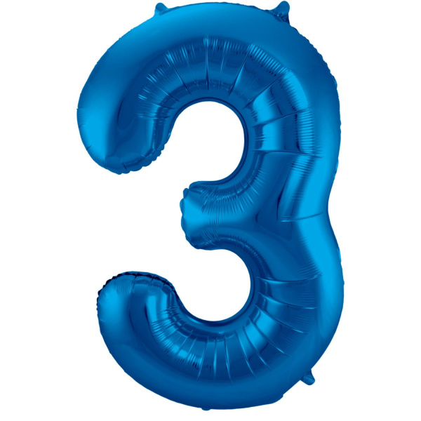 NUMBER 3 BLUE METALLIC FOIL BALLOON - 86CM