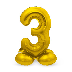 NUMBER 3 GOLD FOIL BALLOON WITH BASE - 72CM