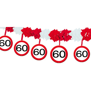 60TH BIRTHDAY TRAFFIC SIGN GARLAND WITH HANGERS - 4M