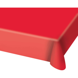 RED PLASTIC TABLE CLOTH 130CM X 180CM