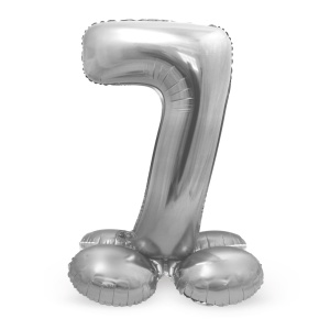 NUMBER 7 SILVER FOIL BALLOON WITH BASE - 72CM