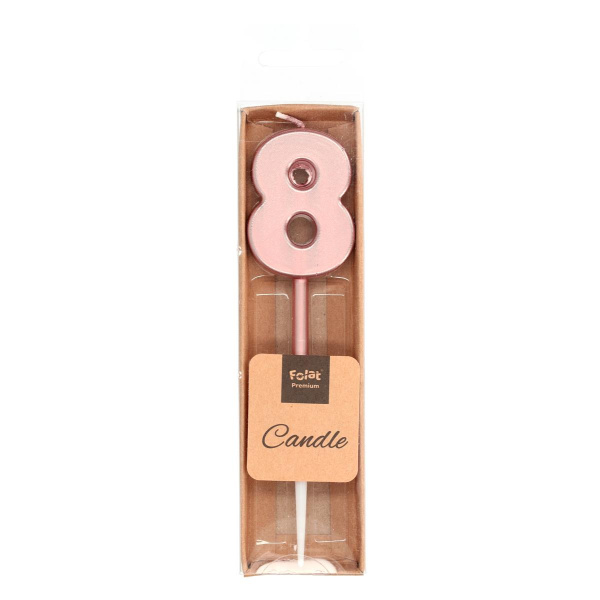 NUMBER 8 ROSE GOLD METALLIC CANDLE - 14CM