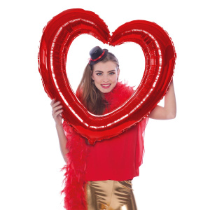 RED HEART FRAME PHOTO PROP FOIL BALLOON - 80CM X 70CM