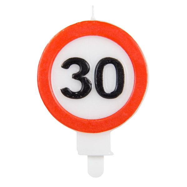 30TH BIRTHDAY CANDLE TRAFFIC SIGN - 8CM