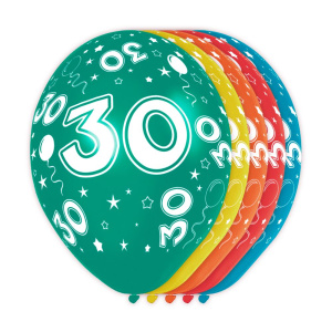 5 X 30TH BIRTHDAY BALLOONS - 30CM