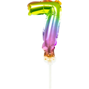 NUMBER 7 RAINBOW FOIL BALLOON CAKE TOPPER - 13CM