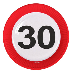 8 X 30TH BIRTHDAY PAPER PLATES TRAFFIC SIGNS - 23CM