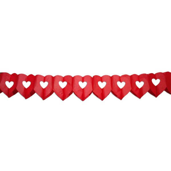 DOUBLE HEART RED PAPER GARLAND - 6M