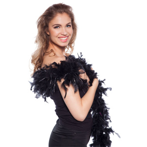 PREMIUM BLACK FEATHER BOA WITH SILVER TINSEL - 1.8M