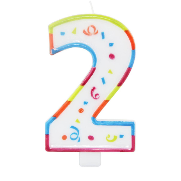 XL MULTICOLOURED NUMBER 2 CANDLE - 12.5CM