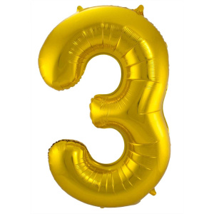 NUMBER 3 GOLD METALLIC FOIL BALLOON - 86CM