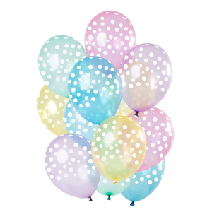 15 X MULTICOLOURED PASTEL BALLOONS WITH DOTS - 30CM