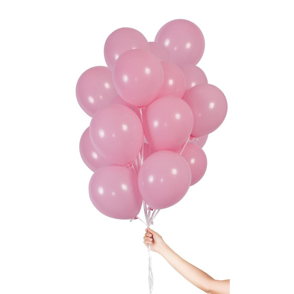 30 X PINK BALLOONS WITH RIBBON - 23CM