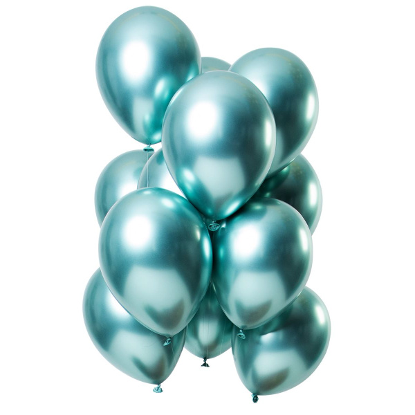 12 X GREEN MIRROR EFFECT BALLOONS - 33CM