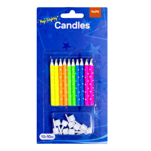 10 X MULTICOLOURED MAGIC RELIGHTING BIRTHDAY CANDLES - 6CM