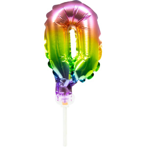 NUMBER 0 RAINBOW FOIL BALLOON CAKE TOPPER - 13CM