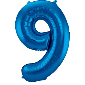 NUMBER 9 BLUE METALLIC FOIL BALLOON - 86CM