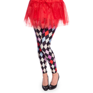 MULTICOLOURED CHEQUERED CLOWN TIGHTS - ONE SIZE