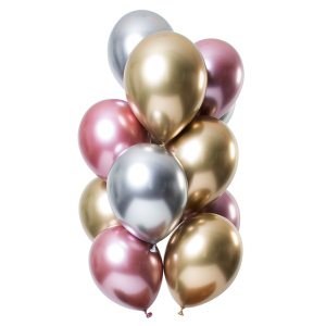 12 X MORGANITE MIRROR EFFECT BALLOON SET - 33CM