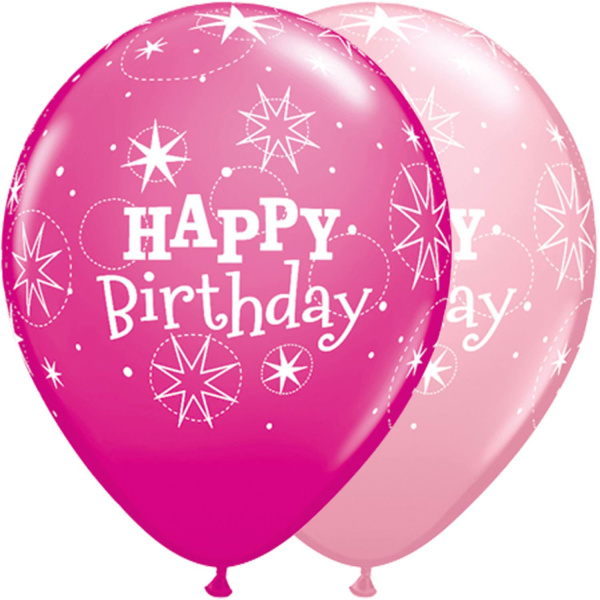 25 X PINK HAPPY BIRTHDAY BALLOONS - 28CM