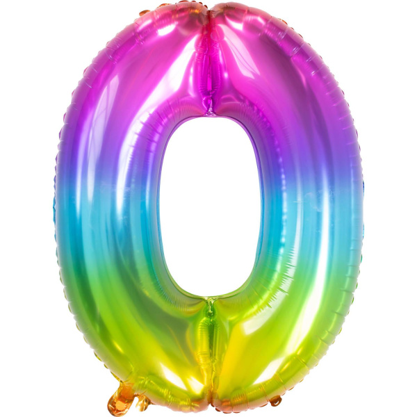 NUMBER 0 YUMMY GUMMY RAINBOW FOIL BALLOON - 86CM