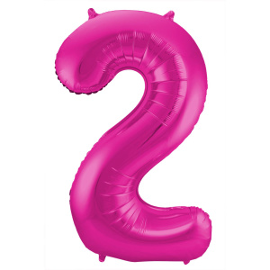 NUMBER 2 MAGENTA / HOT PINK METALLIC FOIL BALLOON - 86CM