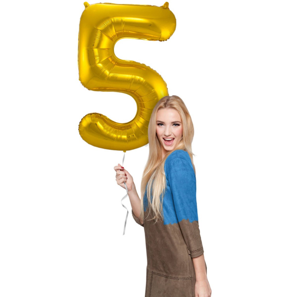 NUMBER 5 GOLD METALLIC FOIL BALLOON - 86CM