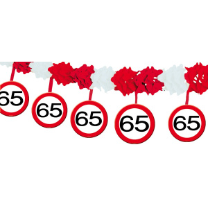 65TH BIRTHDAY TRAFFIC SIGN GARLAND WITH HANGERS - 4M