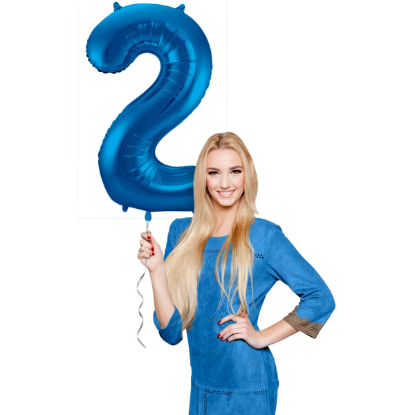 NUMBER 2 BLUE METALLIC FOIL BALLOON - 86CM