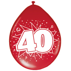 8 X 40TH BIRTHDAY RUBY RED BALLOONS - 30CM