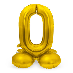 NUMBER 0 GOLD FOIL BALLOON WITH BASE - 72CM