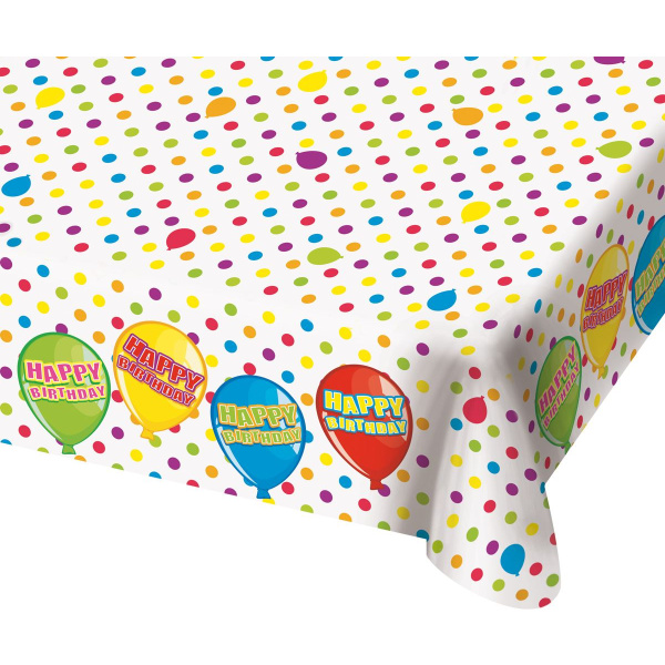 COLOURFUL POLKA DOT BIRTHDAY BALLOON TABLE CLOTH - 130CM X 180CM