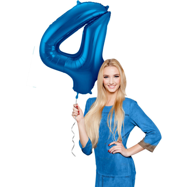 NUMBER 4 BLUE METALLIC FOIL BALLOON - 86CM