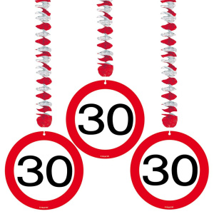 3 X 30TH BIRTHDAY HANGING DECS TRAFFIC SIGN