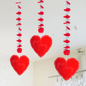 3 X HEART HANGING DECORATIONS