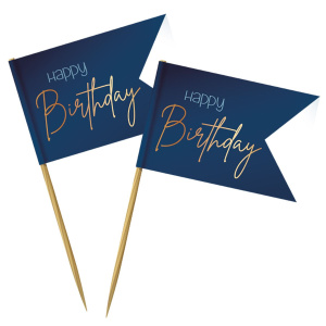 36 X HAPPY BIRTHDAY TRUE BLUE PARTY PICKS - 6.5CM