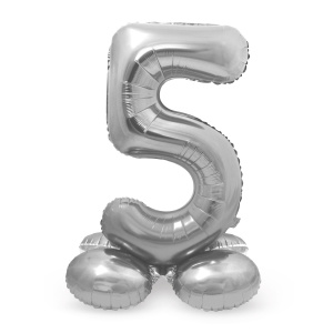 NUMBER 5 SILVER FOIL BALLOON WITH BASE - 72CM