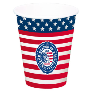 8 X USA STARS & STRIPES XL PAPER CUPS - 700ML