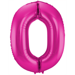 NUMBER 0 MAGENTA / HOT PINK METALLIC FOIL BALLOON - 86CM