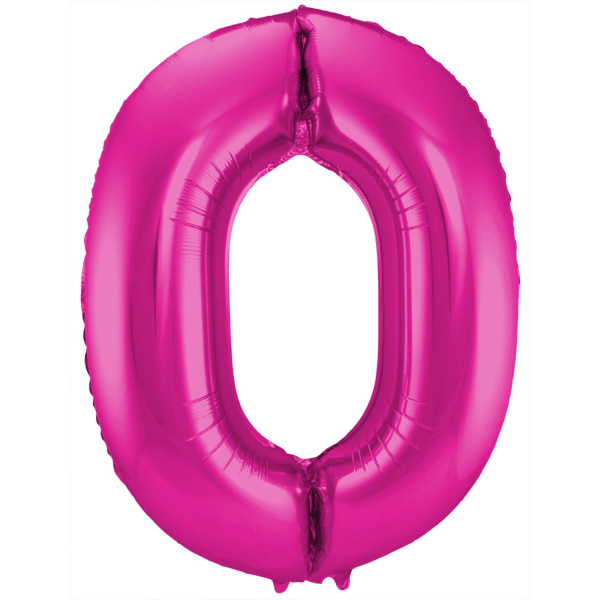 NUMBER 0 MAGENTA / HOT PINK METALLIC FOIL BALLOON - 86CM