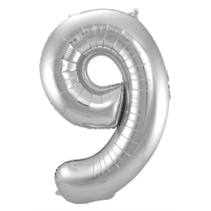 NUMBER 9 SILVER METALLIC FOIL BALLOON - 86CM