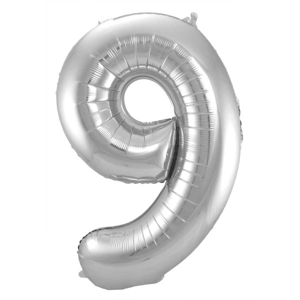 NUMBER 9 SILVER METALLIC FOIL BALLOON - 86CM