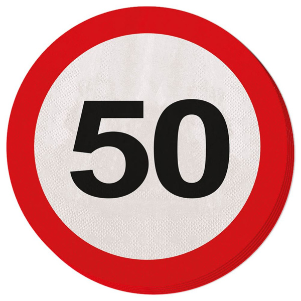 20 X 50TH BIRTHDAY PAPER NAPKINS TRAFFIC SIGNS - 33CM