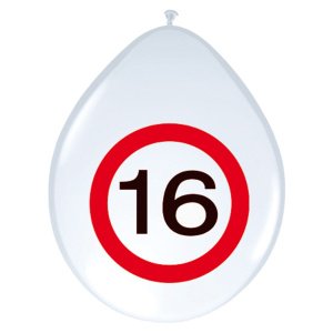 8 X 16TH BIRTHDAY TRAFFIC SIGN BALLOONS - 30CM