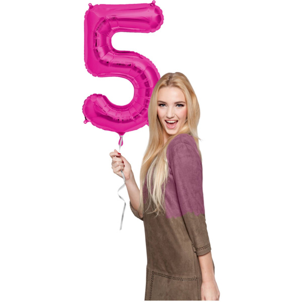 NUMBER 5 MAGENTA / HOT PINK METALLIC FOIL BALLOON - 86CM