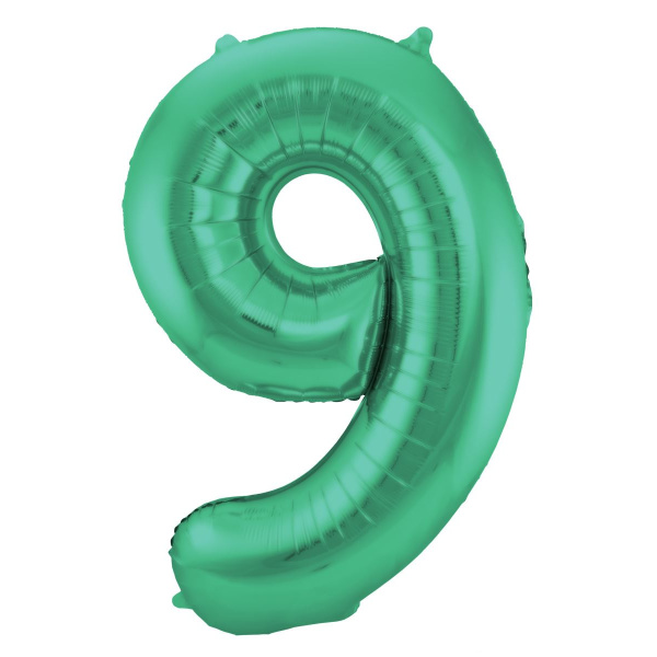 NUMBER 9 GREEN MATT METALLIC FOIL BALLOON - 86CM