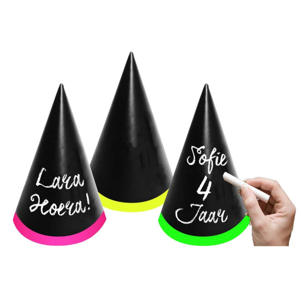 6 X WRITABLE CHALKBOARD PARTY HATS